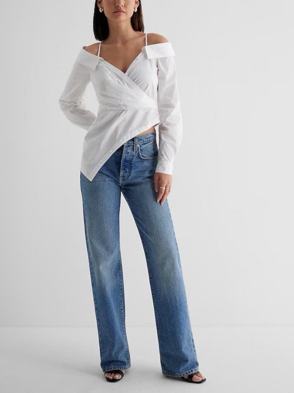 Express Off Shoulder Wrap Asymmetrical Hem Shirt L NWOT